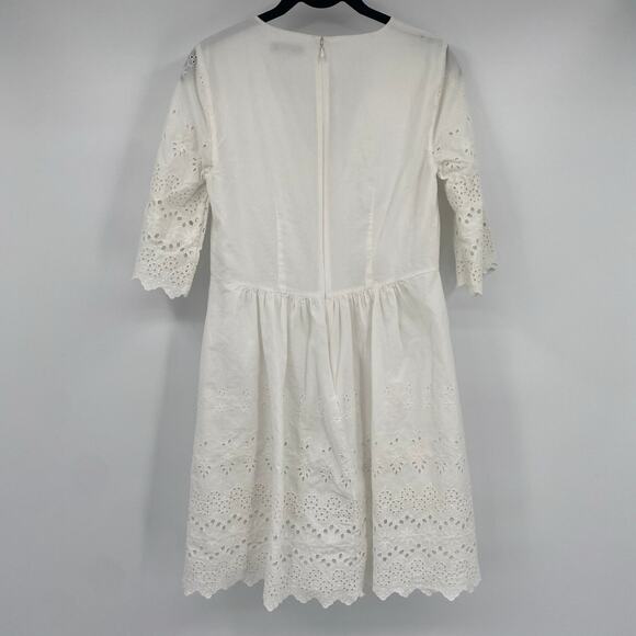 Madewell Women's White Scalloped Hem Eyelet Lattice Fit & Flare Dress Size 0 - Picture 5 of 10